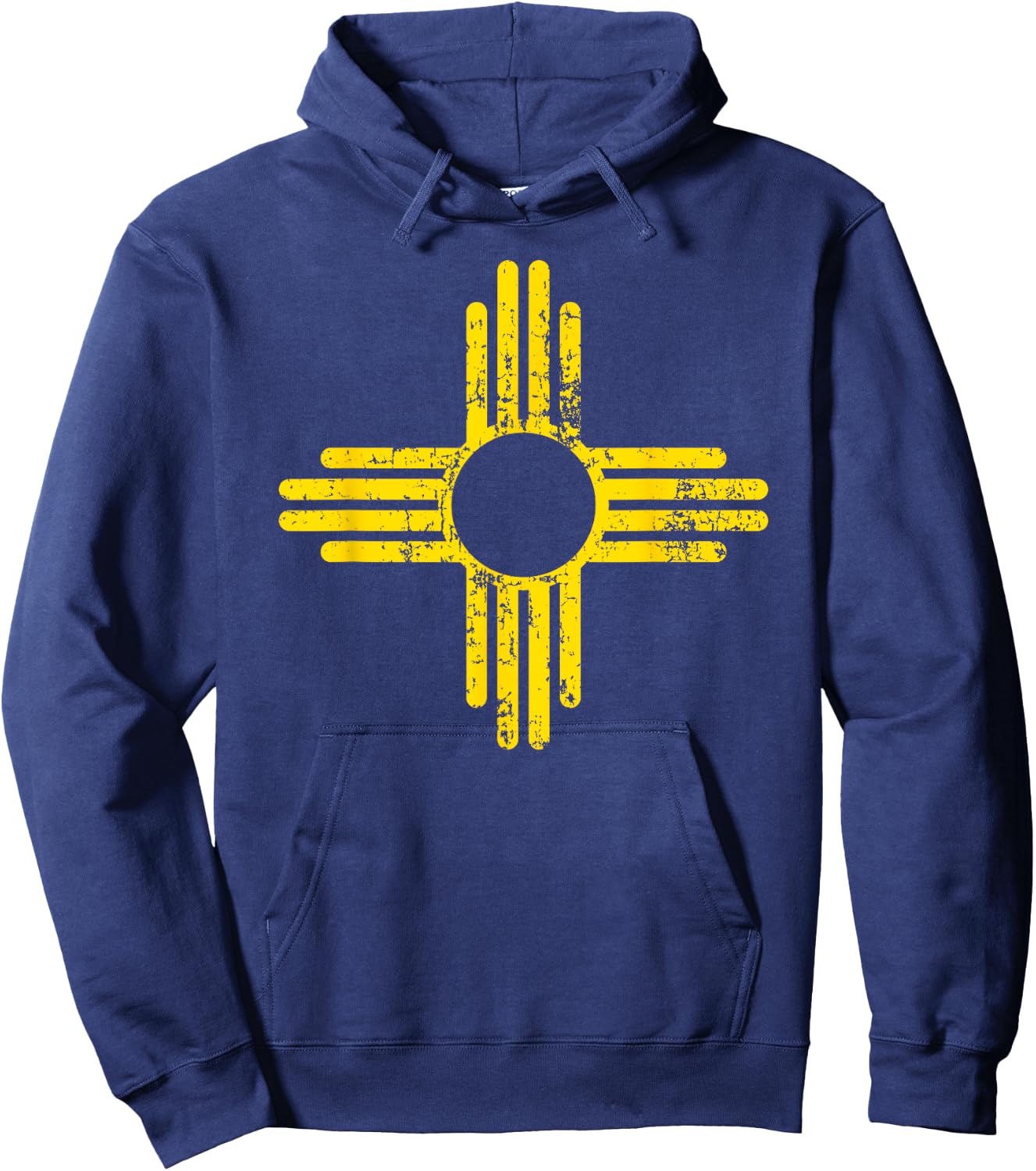 New Mexico Flag Shirt Distressed Yellow Zia Sun Alone Shirt Hoodie - Hoodie | Navy