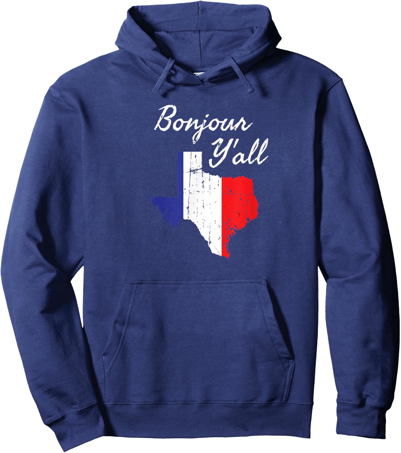 Funny Texas Gifts Bonjour Y'All French Flag Quote Hoodie - Hoodie | Navy