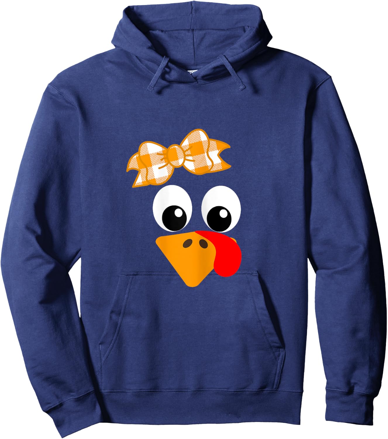 Turkey Face Orange Plaid Ribbon Funny Running Gift Trot Hoodie - Hoodie | Navy