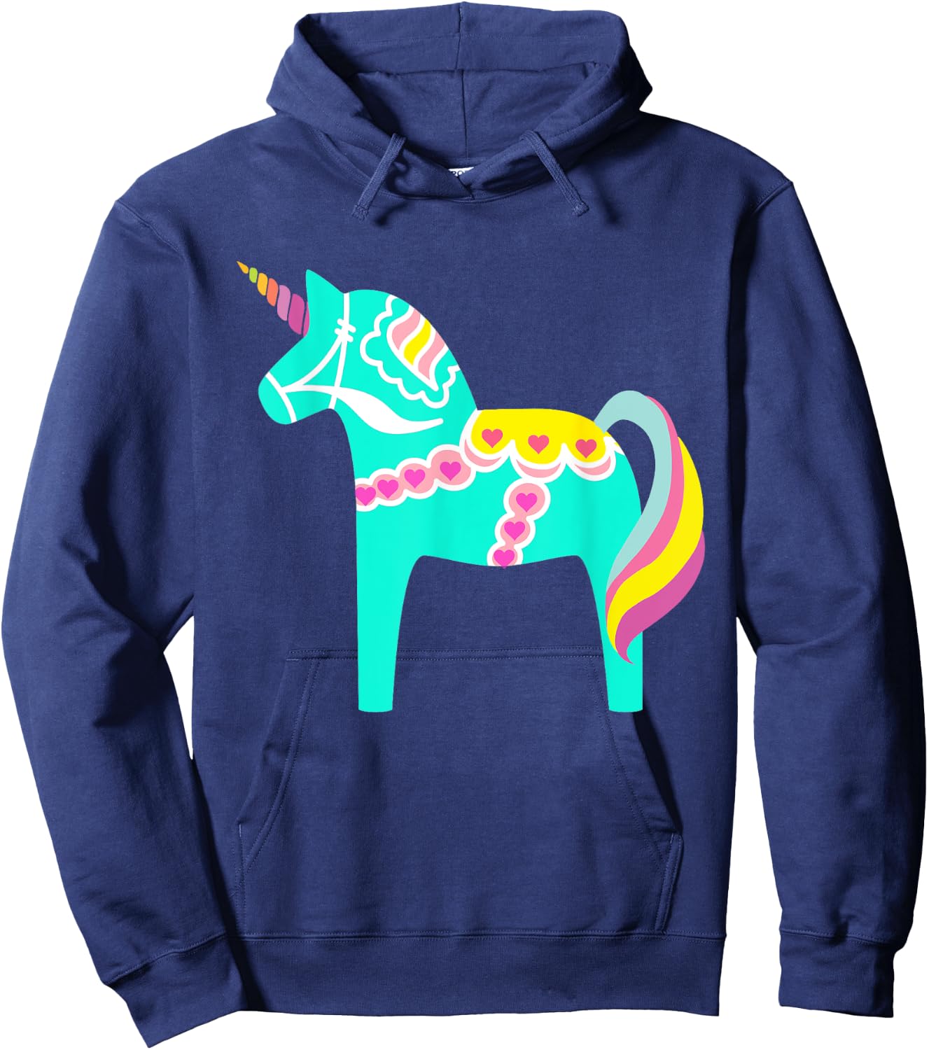 Dala Horse Unicorn Swedish Horse Nordic Pastel Green Hoodie - Hoodie | Navy
