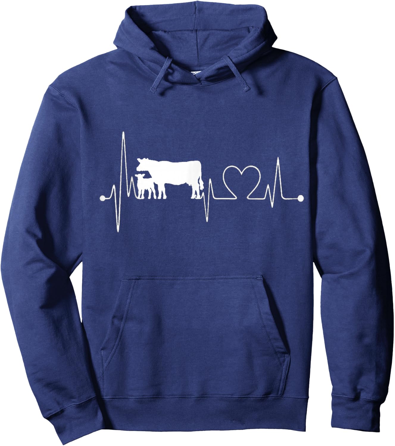 Cow Heartbeat Funny I Love My Cow Valve EKG Hoodie - Hoodie | Navy