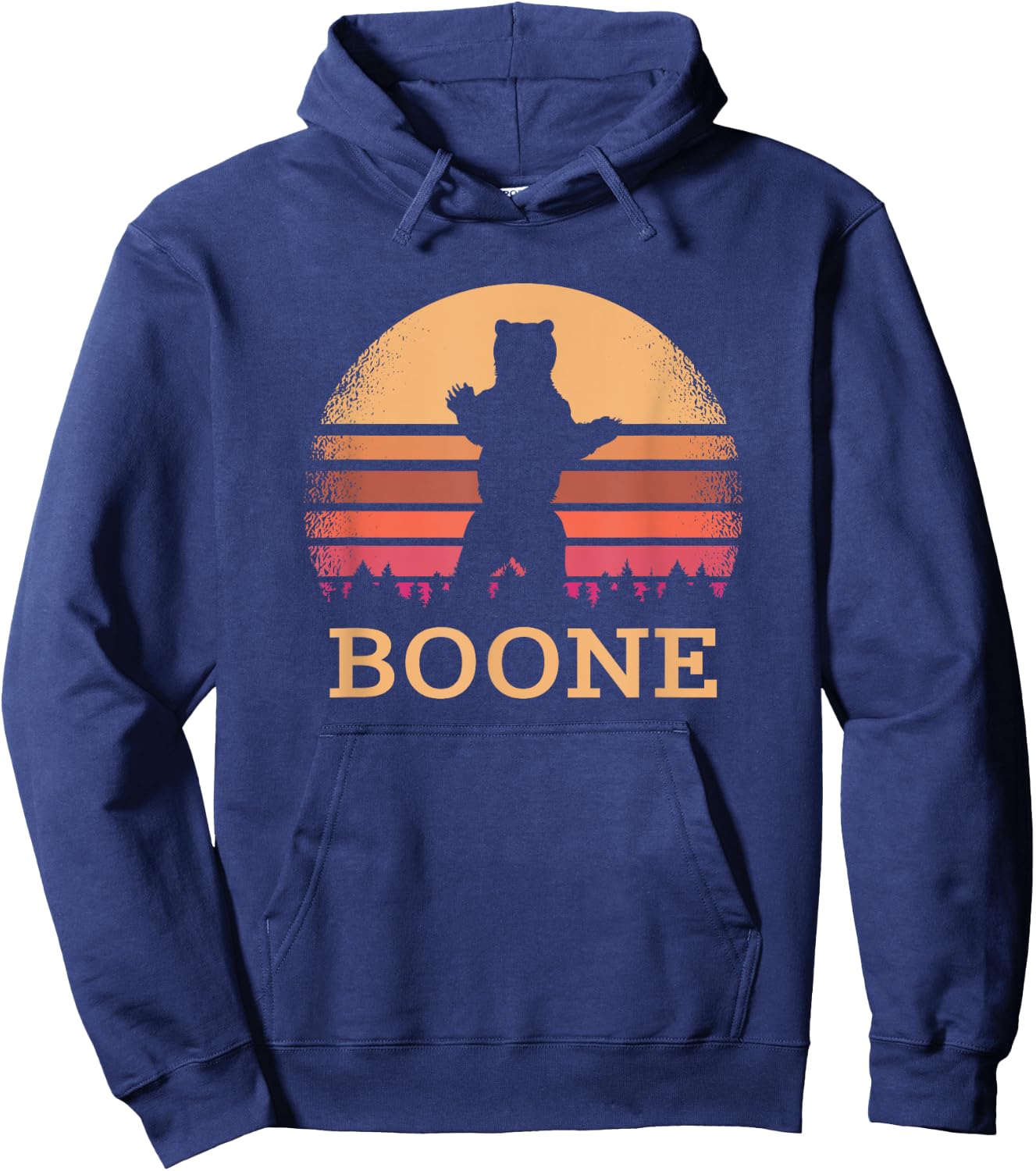 Boone North Carolina Vintage Bear NC Distressed 80s Sunset Hoodie - Hoodie | Navy