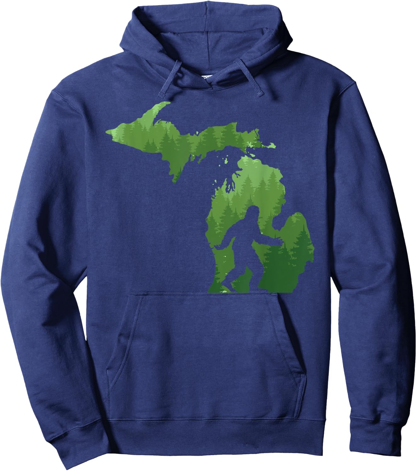 State of Michigan Map Bigfoot Shirt Funny Sasquatch Gift Hoodie - Hoodie | Navy
