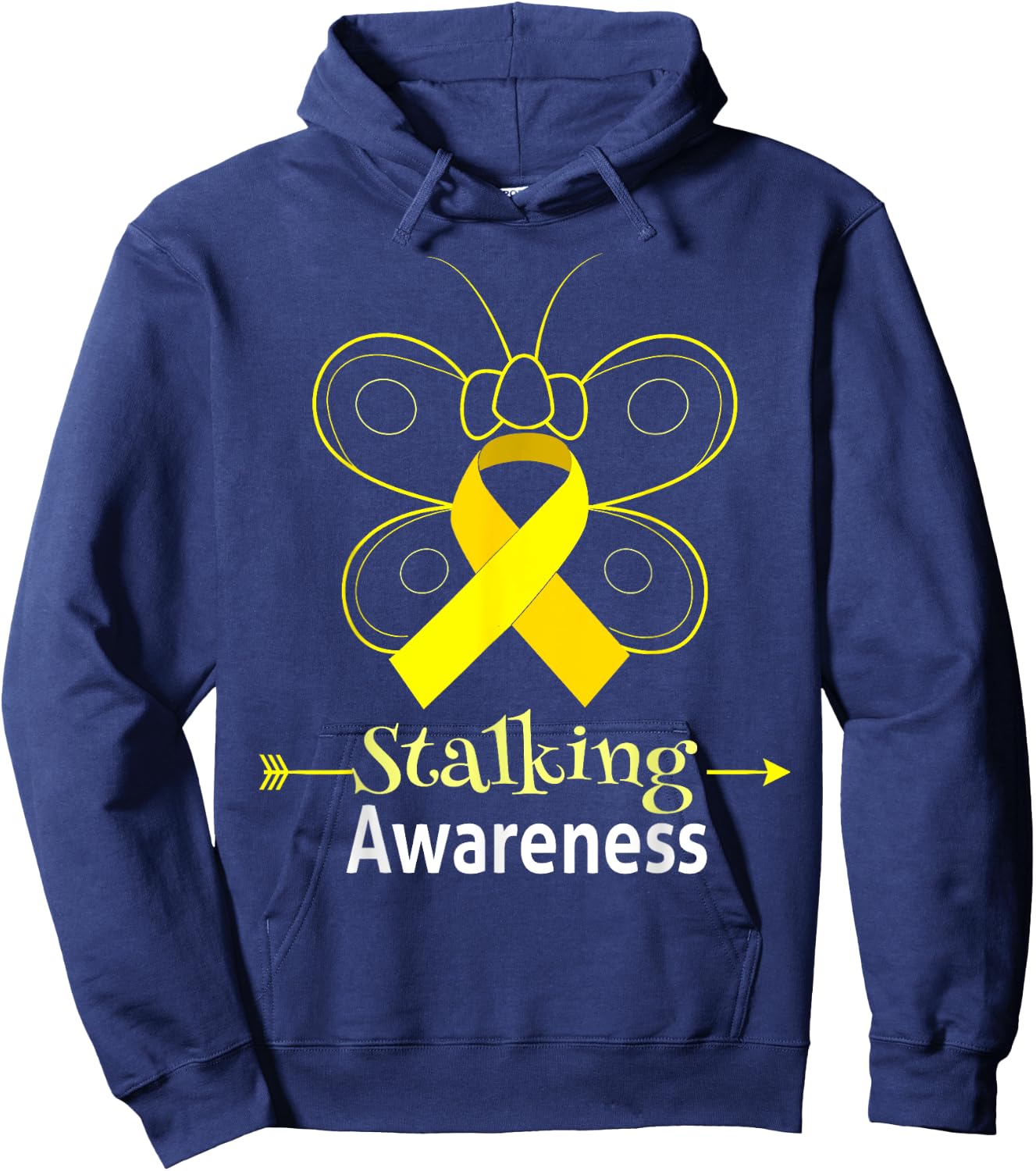 Butterfly Yellow Ribbon Stalking Awareness Shirt Stalking Hoodie - Hoodie | Navy