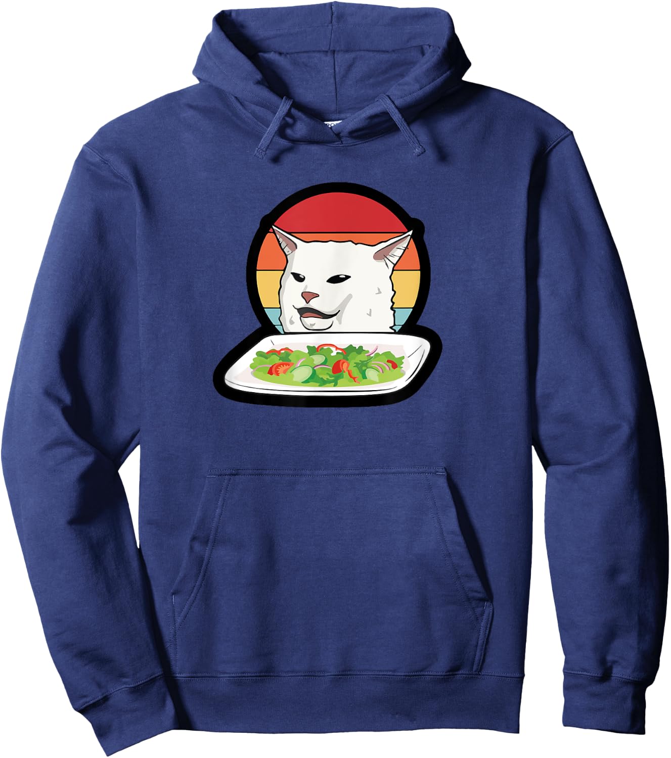 Funny Woman Yelling at Confused Cat Dinner Table Salad Meme Hoodie - Hoodie | Navy