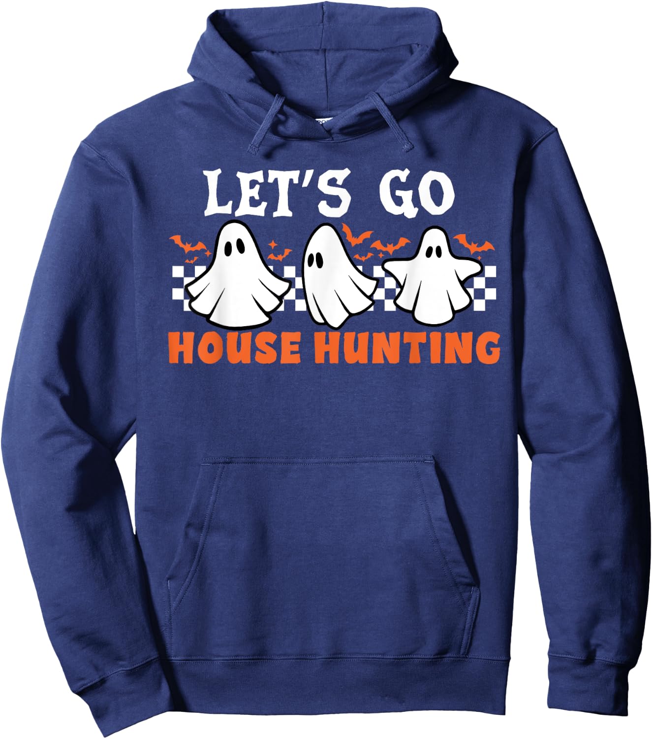 Retro Let's Go House Hunting Ghost Real Estate Halloween Hoodie - Hoodie | Navy