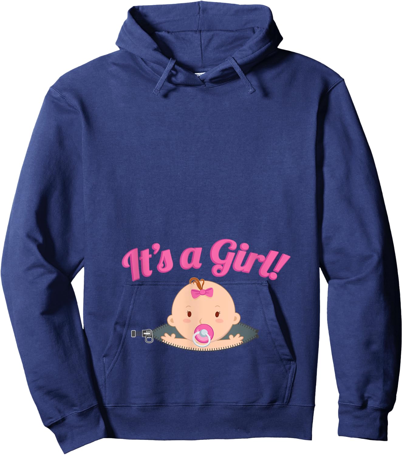 Pregnancy Shirt, It's A Girl! Baby Peeking Out, Zany Brainy Hoodie - Hoodie | Navy