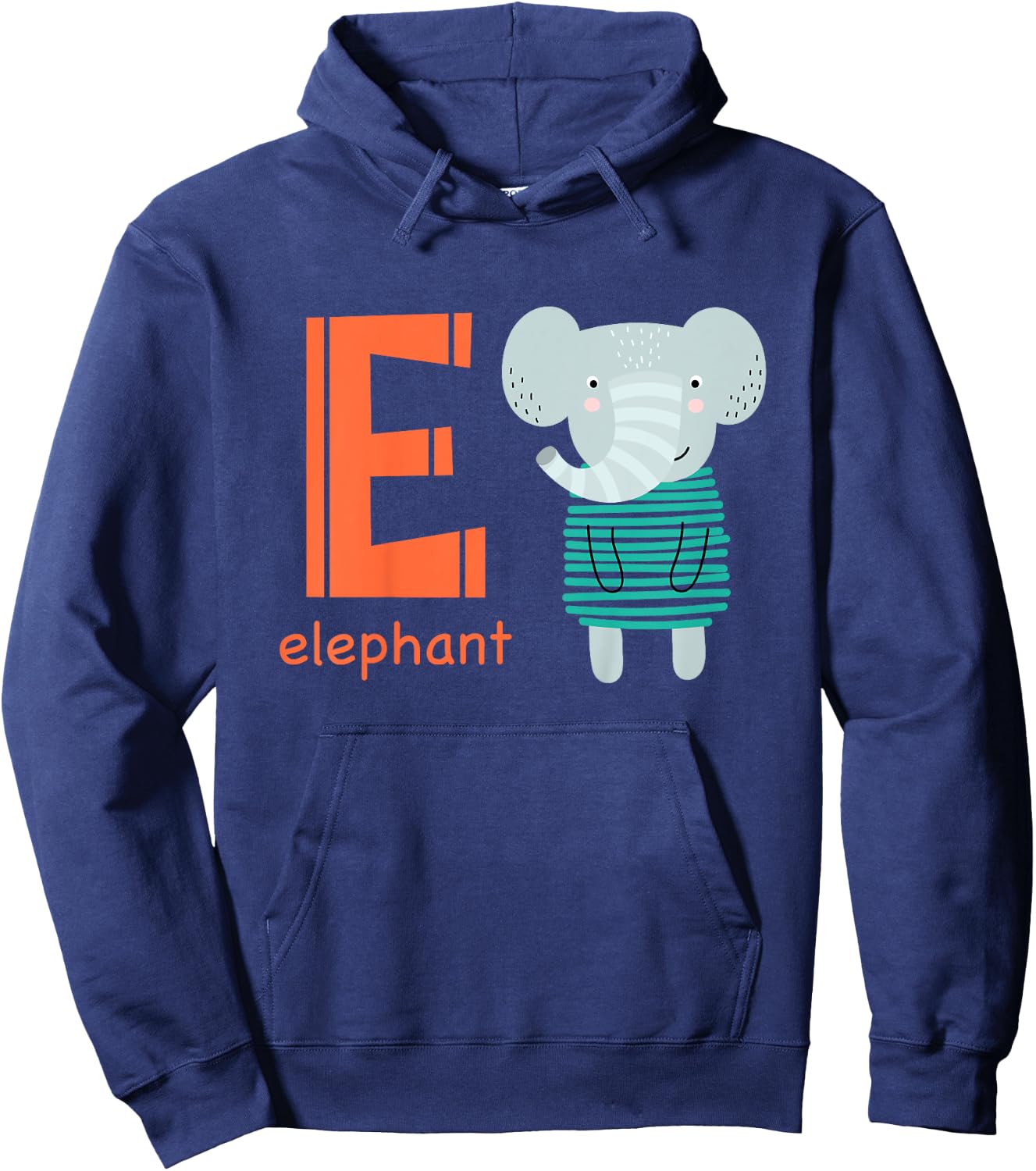 Elephant Letter E Alphabet Cute Animal Boys Or Girls Hoodie - Hoodie | Navy