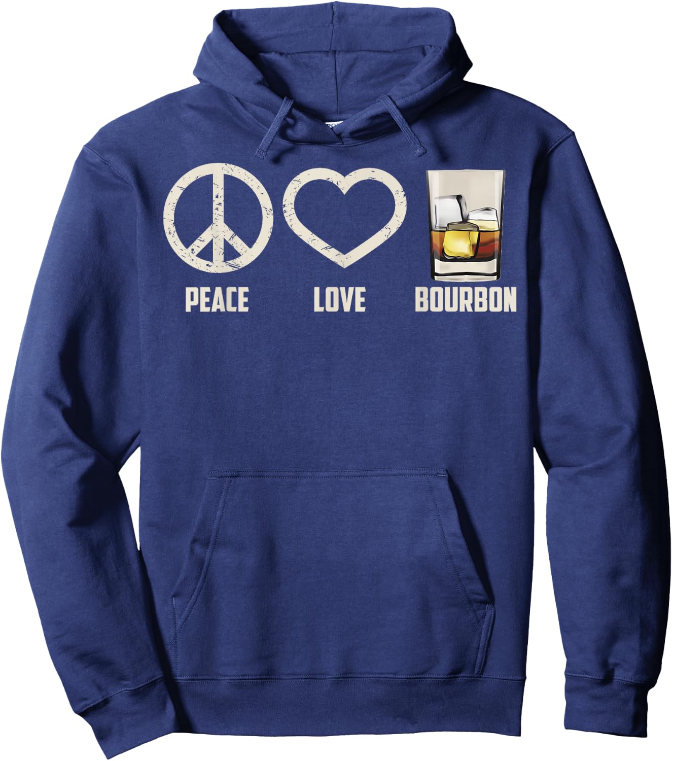 Peace Love Bourbon Shirt | Cool Whiskey Drinkers Gag Gift Hoodie - Hoodie | Navy