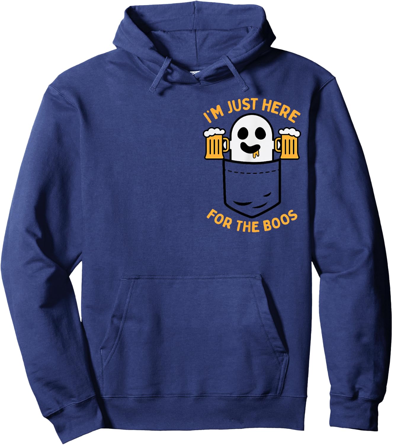 I'm Just Here For The Boos Cute Pocket Ghost Beer Halloween Hoodie - Hoodie | Navy