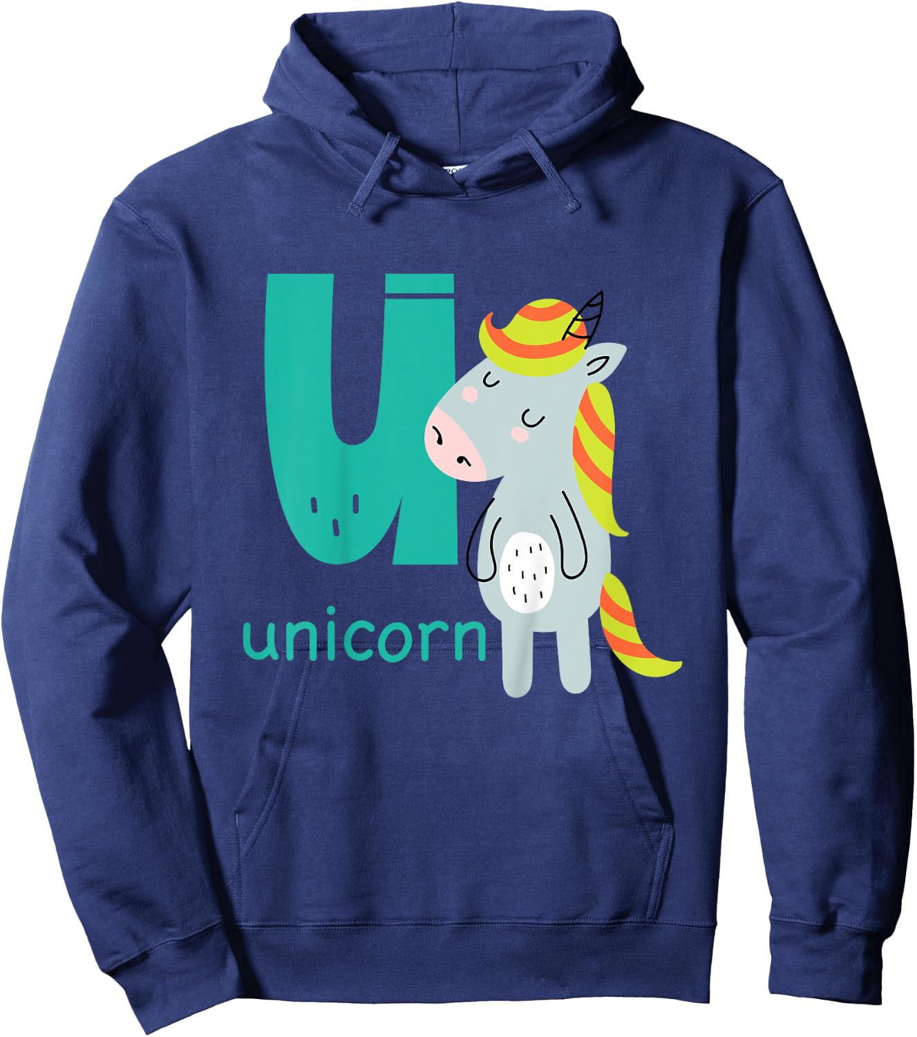 Unicorn Letter U Alphabet Cute Animal Boys Or Girls Hoodie - Hoodie | Navy