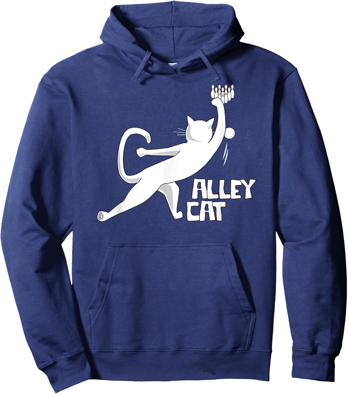Cute Alley Cat Bowling Design for Cat Pun Loving Bowlers Women Kids Hoodie - Hoodie | Navy