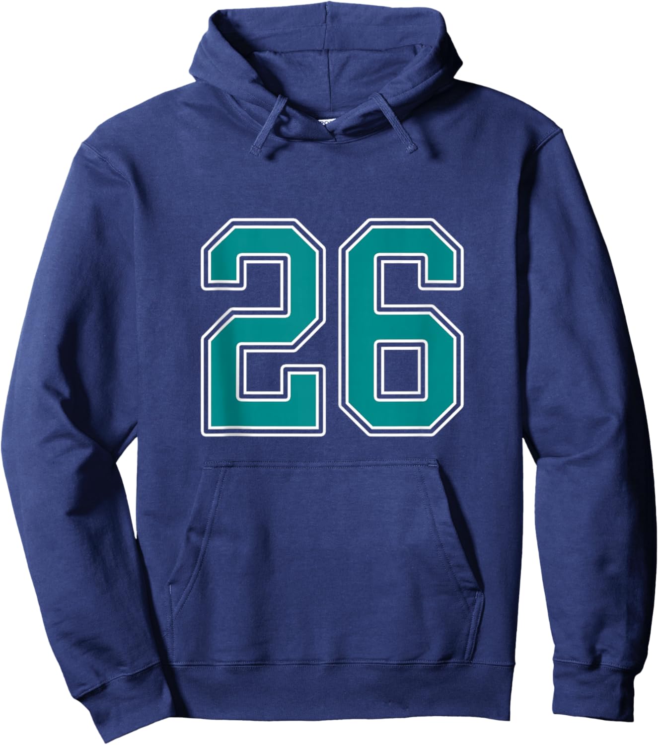 Teal and White Number 26 Jersey Player Uniform #26 Fan Hoodie - Hoodie | Navy