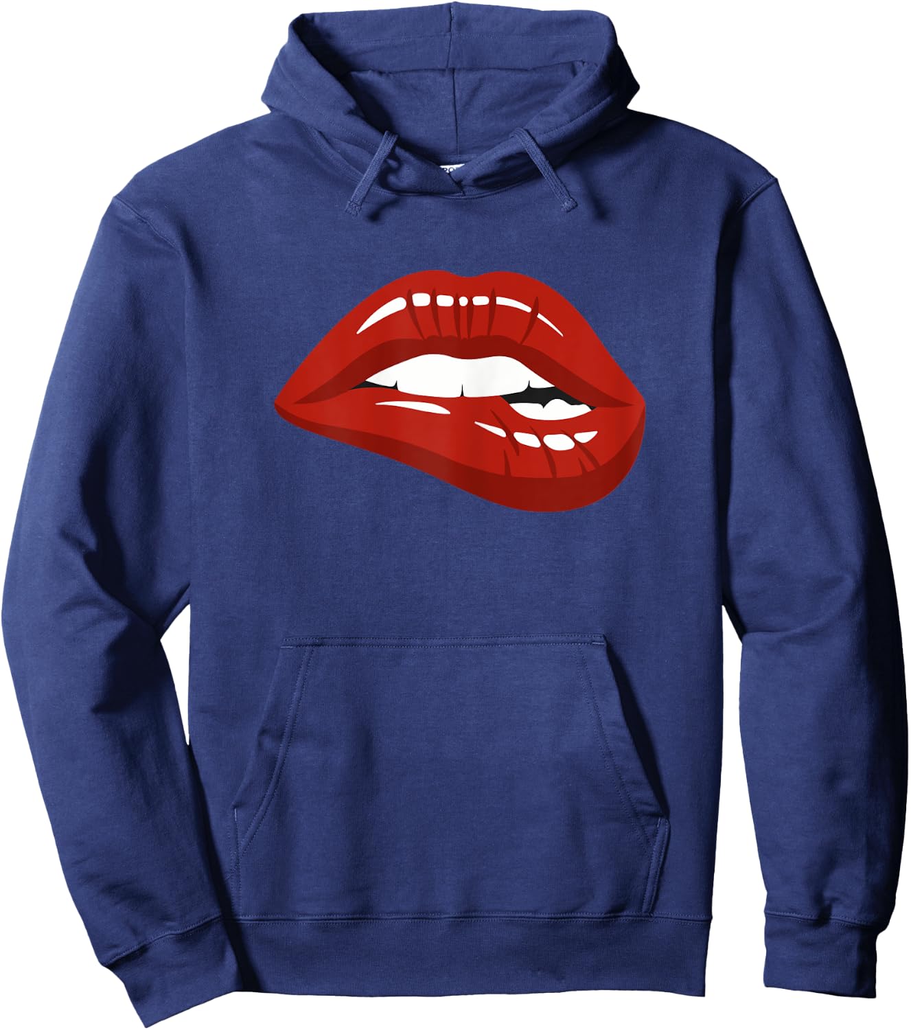 Red Lips Biting Lipstick Makeup Hoodie - Hoodie | Navy