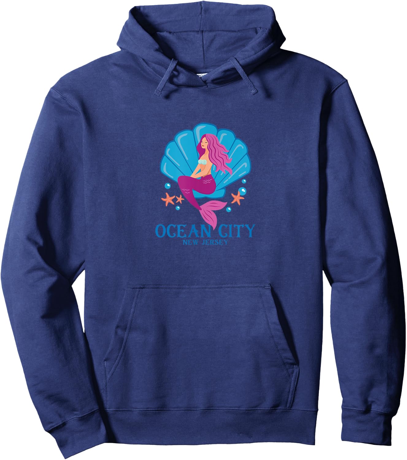 Ocean City New Jersey NJ Mermaid & Sea Shell Hoodie - Hoodie | Navy