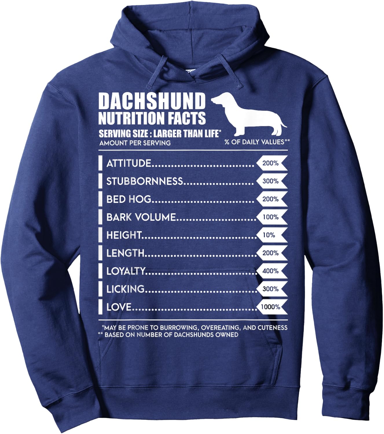 Weiner Dog T Shirt - Dachshund Nutrition Facts Shirt Hoodie - Hoodie | Navy