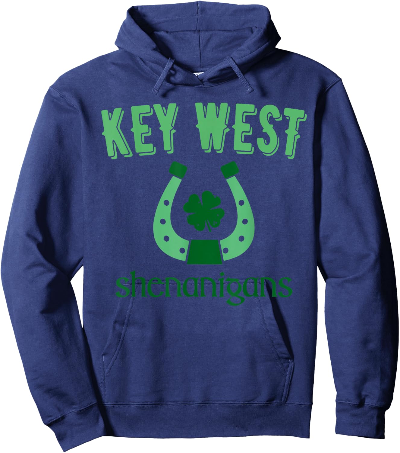 Key West Shenanigans, St Patrick's Day Horseshoe Clover Hoodie - Hoodie | Navy