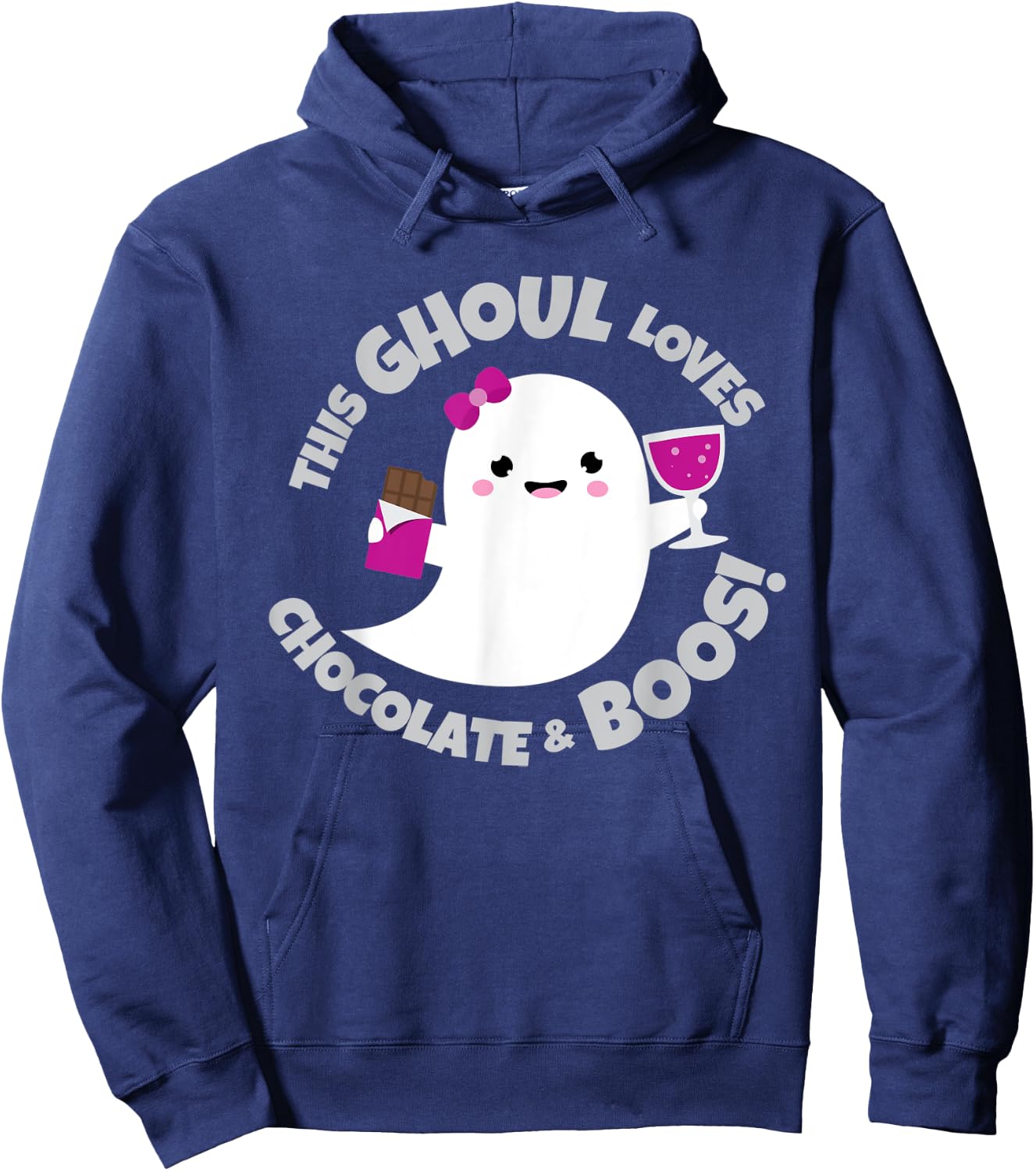 Wine Chocolate Lover Funny Quote Cute Halloween Ghost | Gift Hoodie - Hoodie | Navy