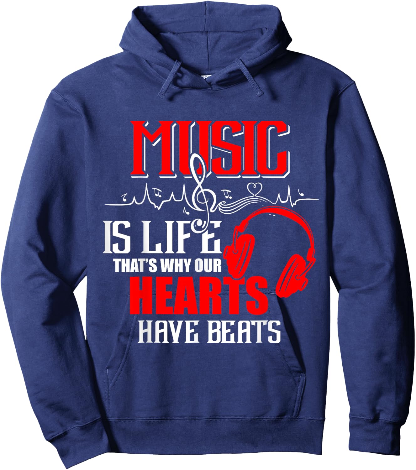 Music is life that's why our hearts have beats shirt Gifts Hoodie - Hoodie | Navy