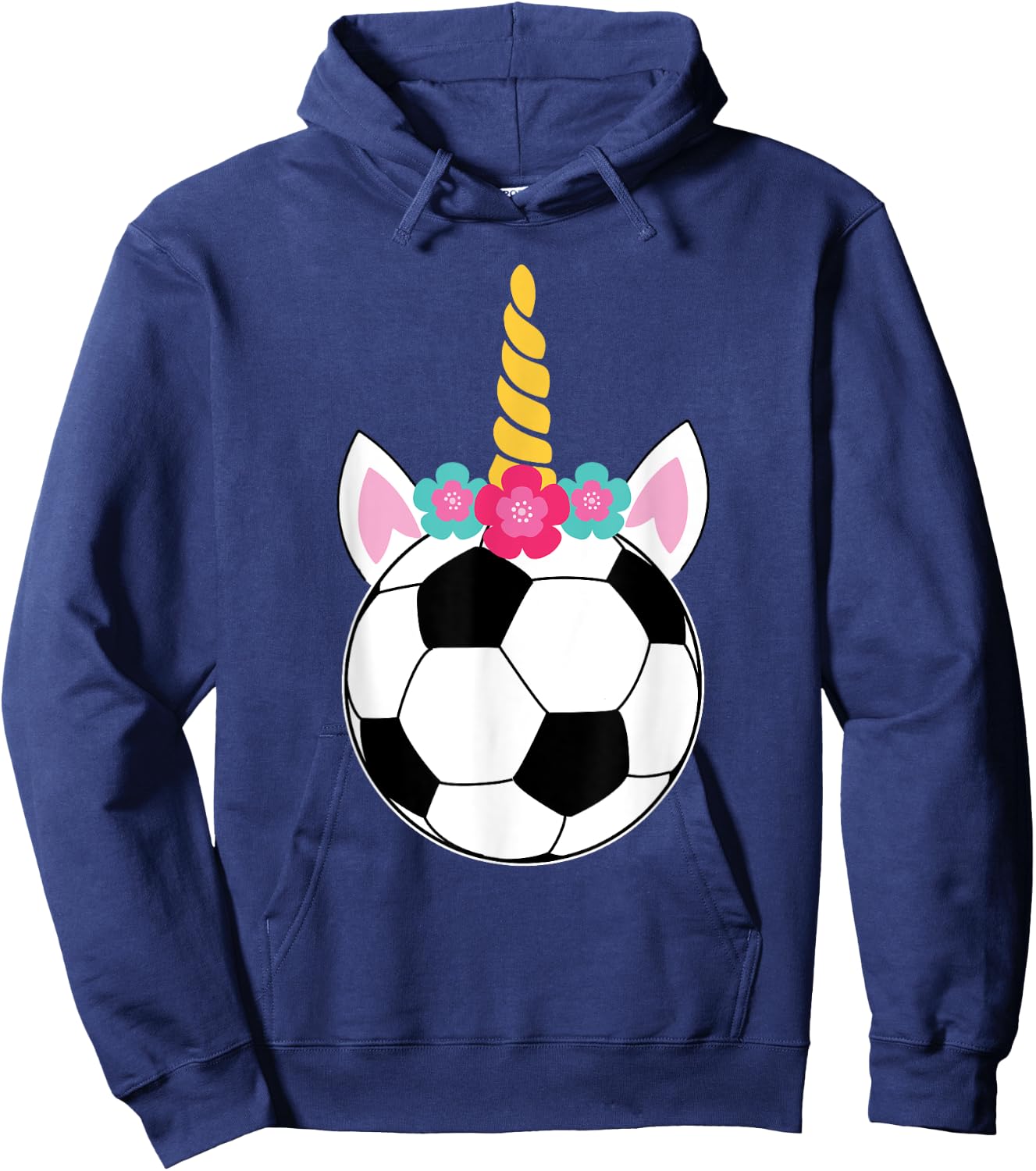 Soccicorn! Funny Soccer Unicorn Pink Sparkle Girls Hoodie - Hoodie | Navy