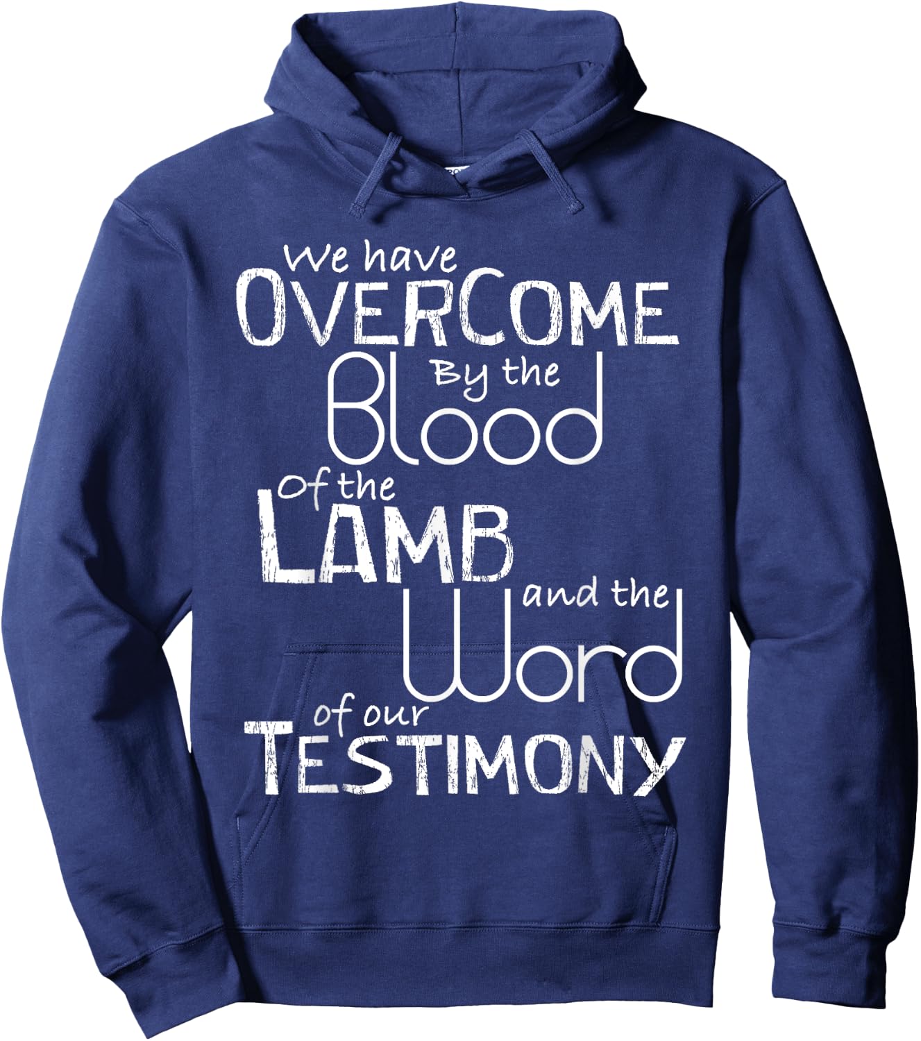 We have Overcome by the Blood of the Lamb Christian Hoodie - Hoodie | Navy