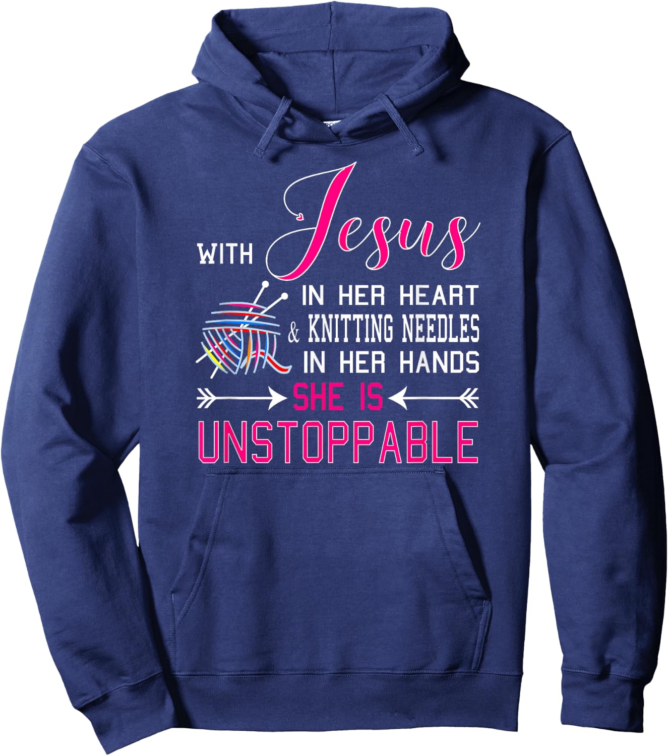 With Jesus In Her Heart & Knitting Needles Hands She Hoodie - Hoodie | Navy