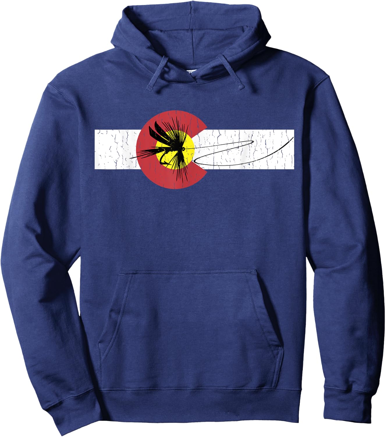 Colorado Flag with Fly Fishing Design Hoodie - Hoodie | Navy