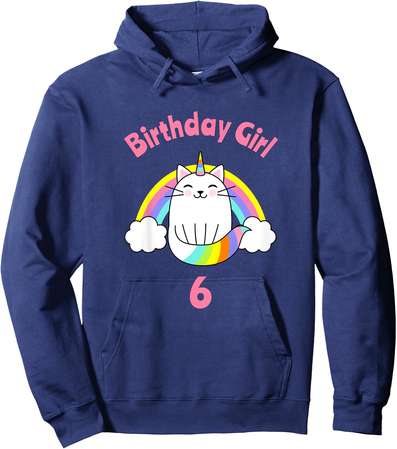 Kids 6th Birthday Shirt Girl Caticorn Sixth Cat Six Outfit Hoodie - Hoodie | Navy