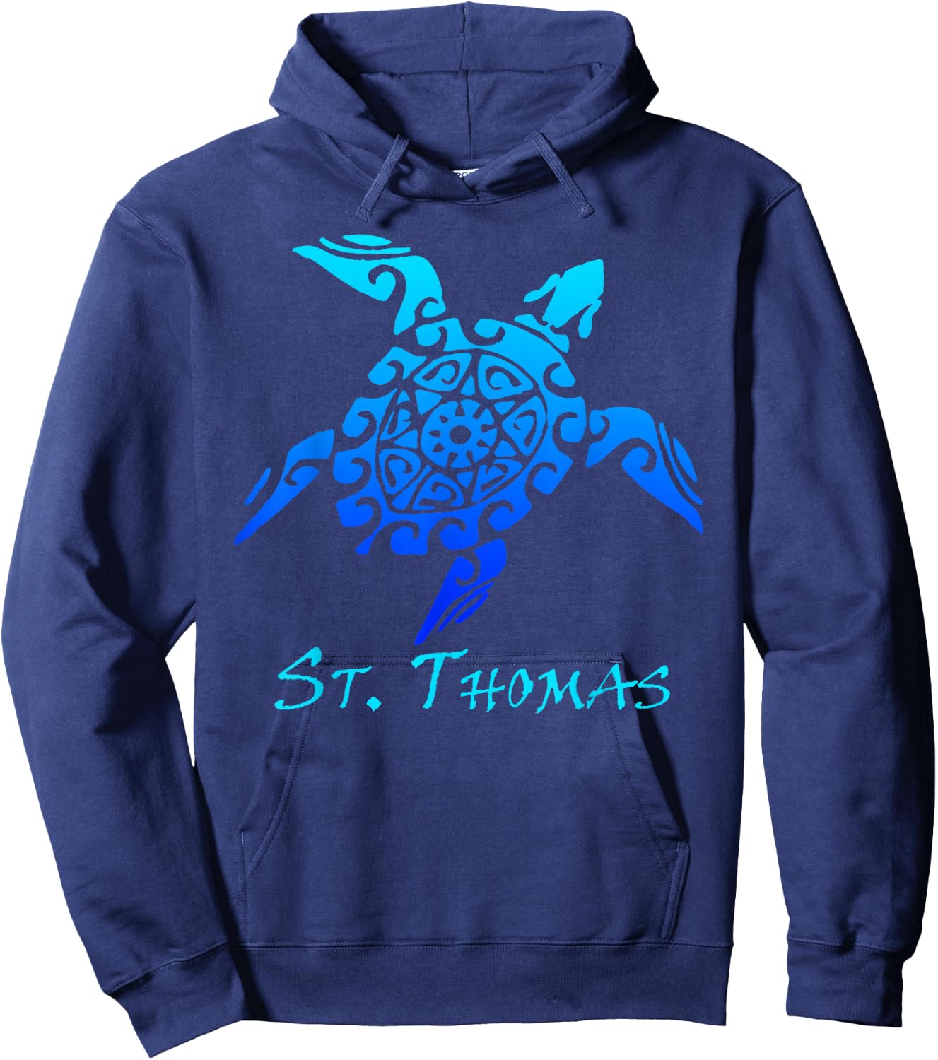 St. Thomas Tribal Sea Turtle Tattoo Style Vacation Hoodie - Hoodie | Navy