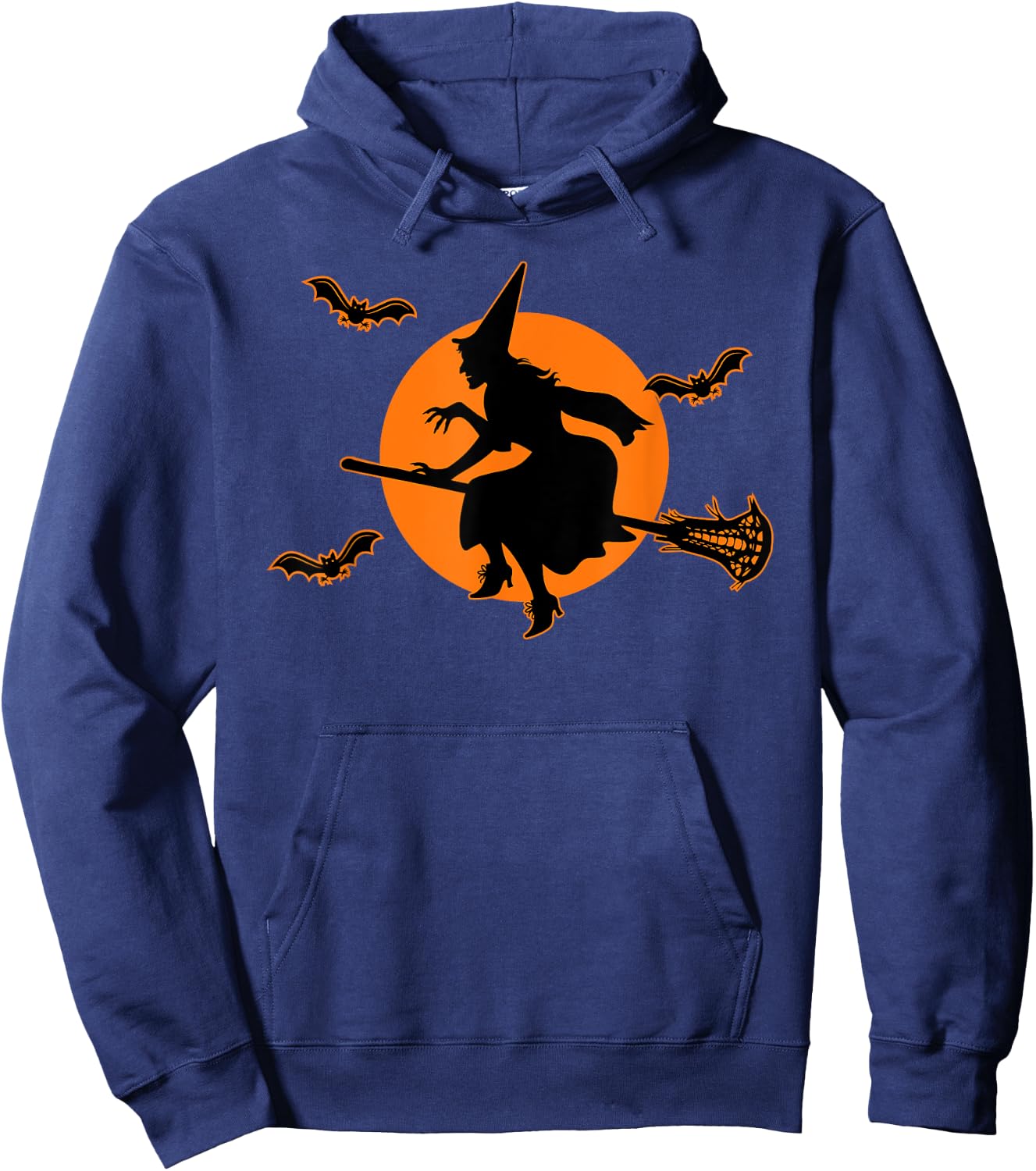 With with Lacrosse Stick Full Moon Witch Halloween Lax Hoodie - Hoodie | Navy