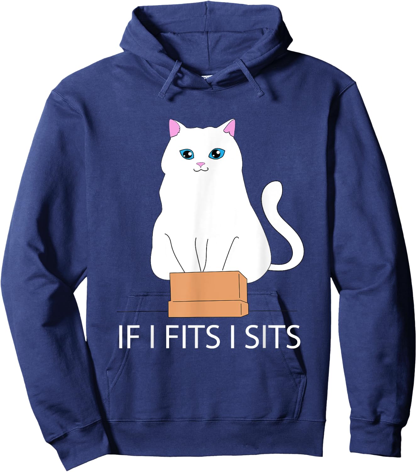 If I Fits I Sits, Cat In A Box | Cat Meme, Fat Kitty Men Women Hoodie - Hoodie | Navy