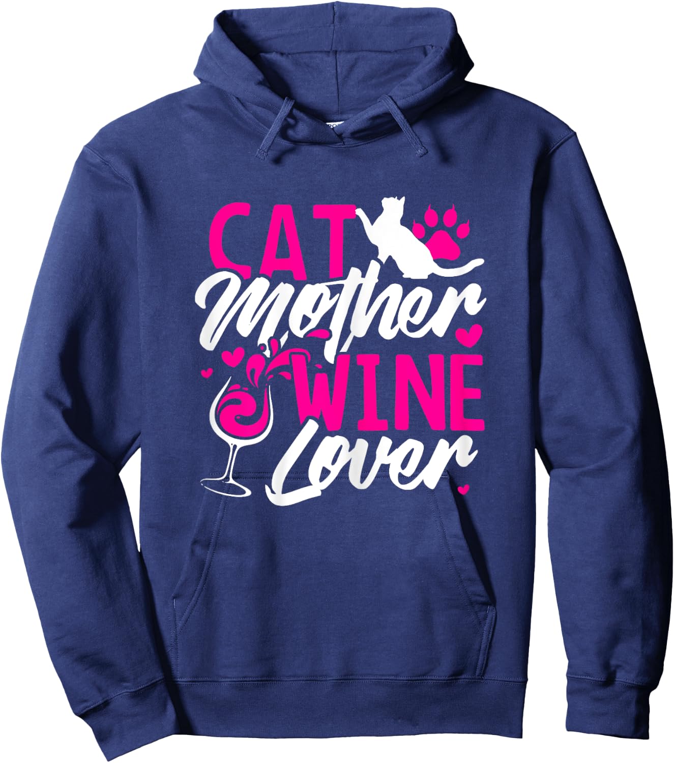 Cat Mother Wine Lover T Shirt funny Mom Gift Women Hoodie - Hoodie | Navy