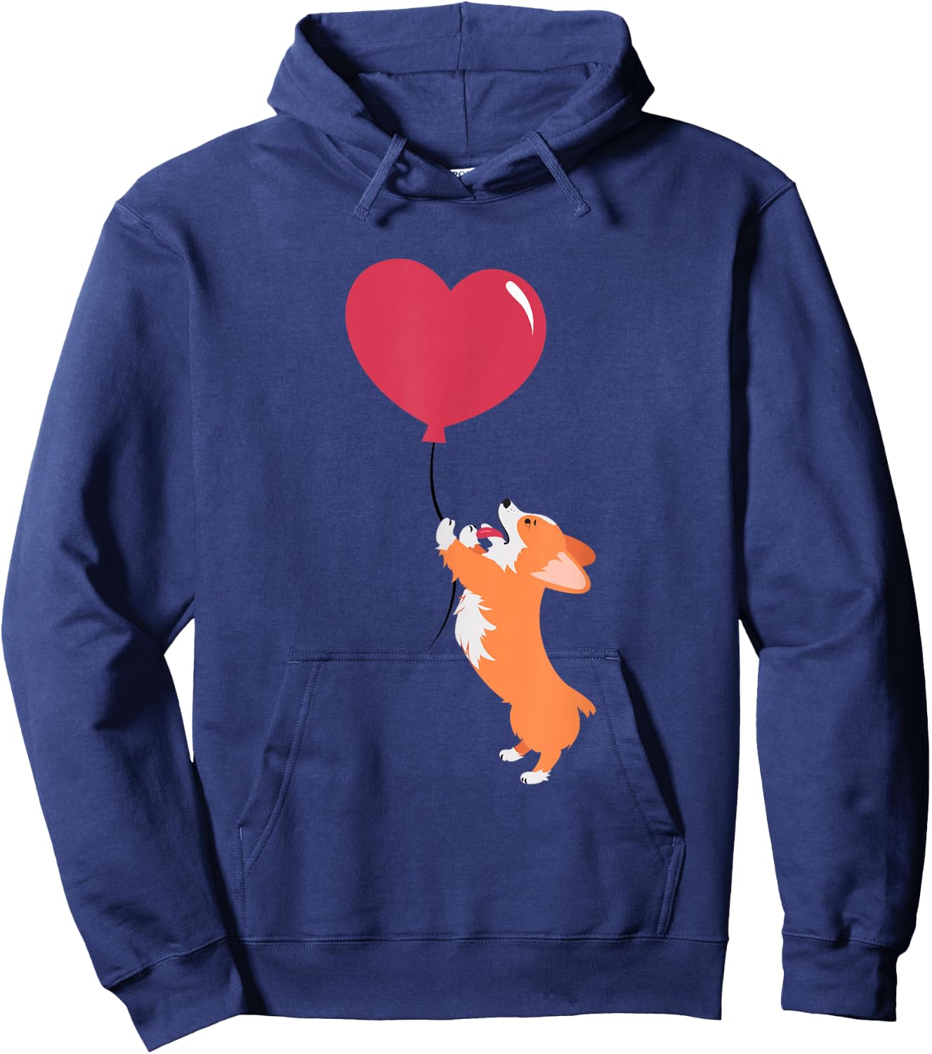 ROSS BOSS Cute Corgi Puppy Dog Holding A Valentines Balloon -Adults Kids Black Short Sleeve Valentine's Day Dog Themed Hoodie - Hoodie | Navy