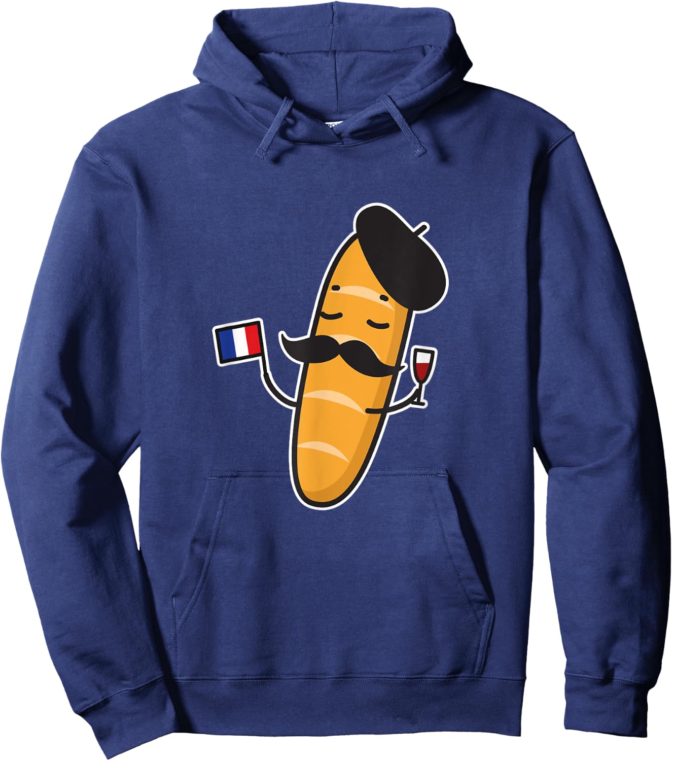 French Baguette Holding A French Flag And Wine Glass Shirt Hoodie - Hoodie | Navy