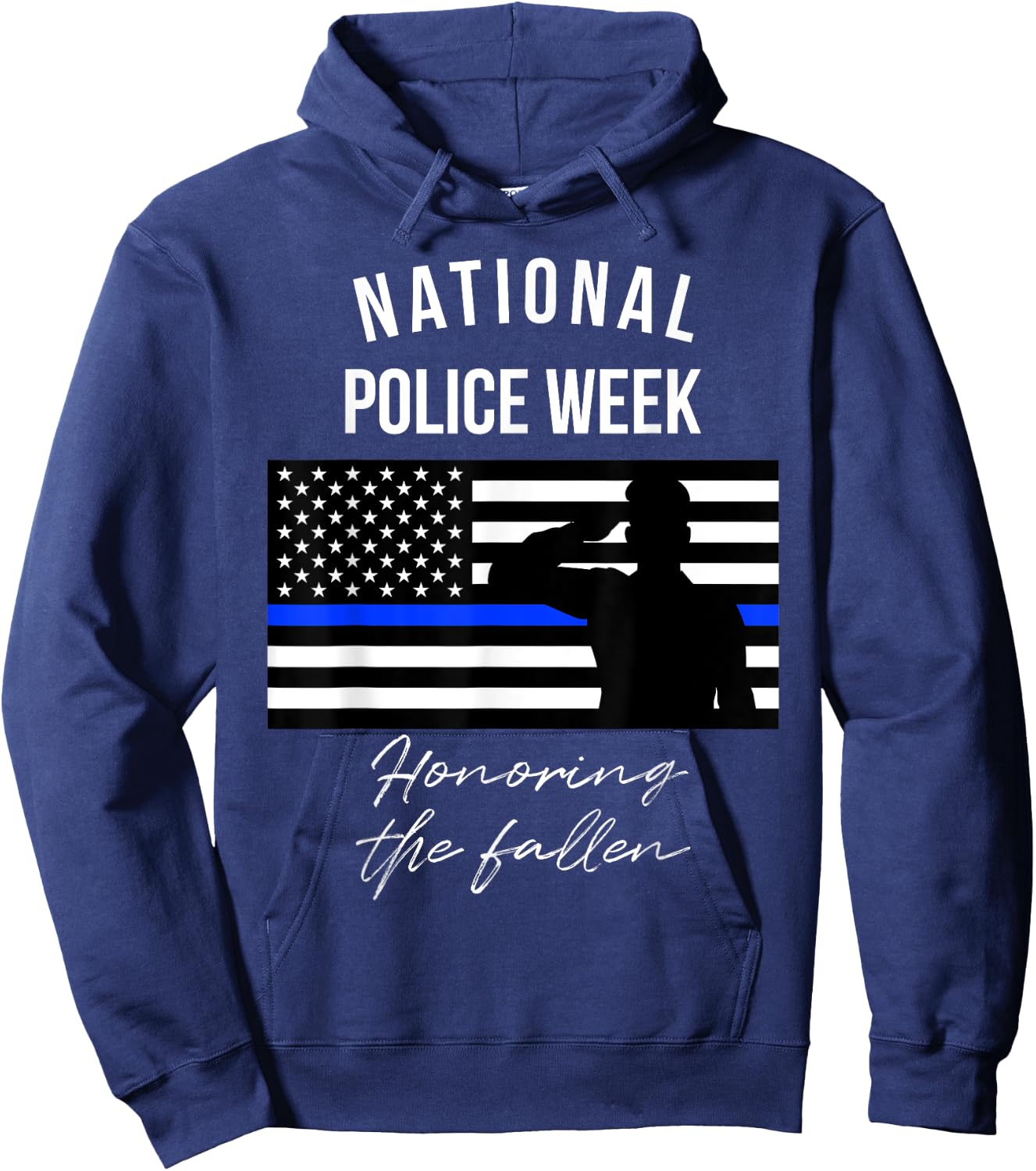 National Police Week Shirt USA Flag Thin Blue Line T Shirt Hoodie - Hoodie | Navy