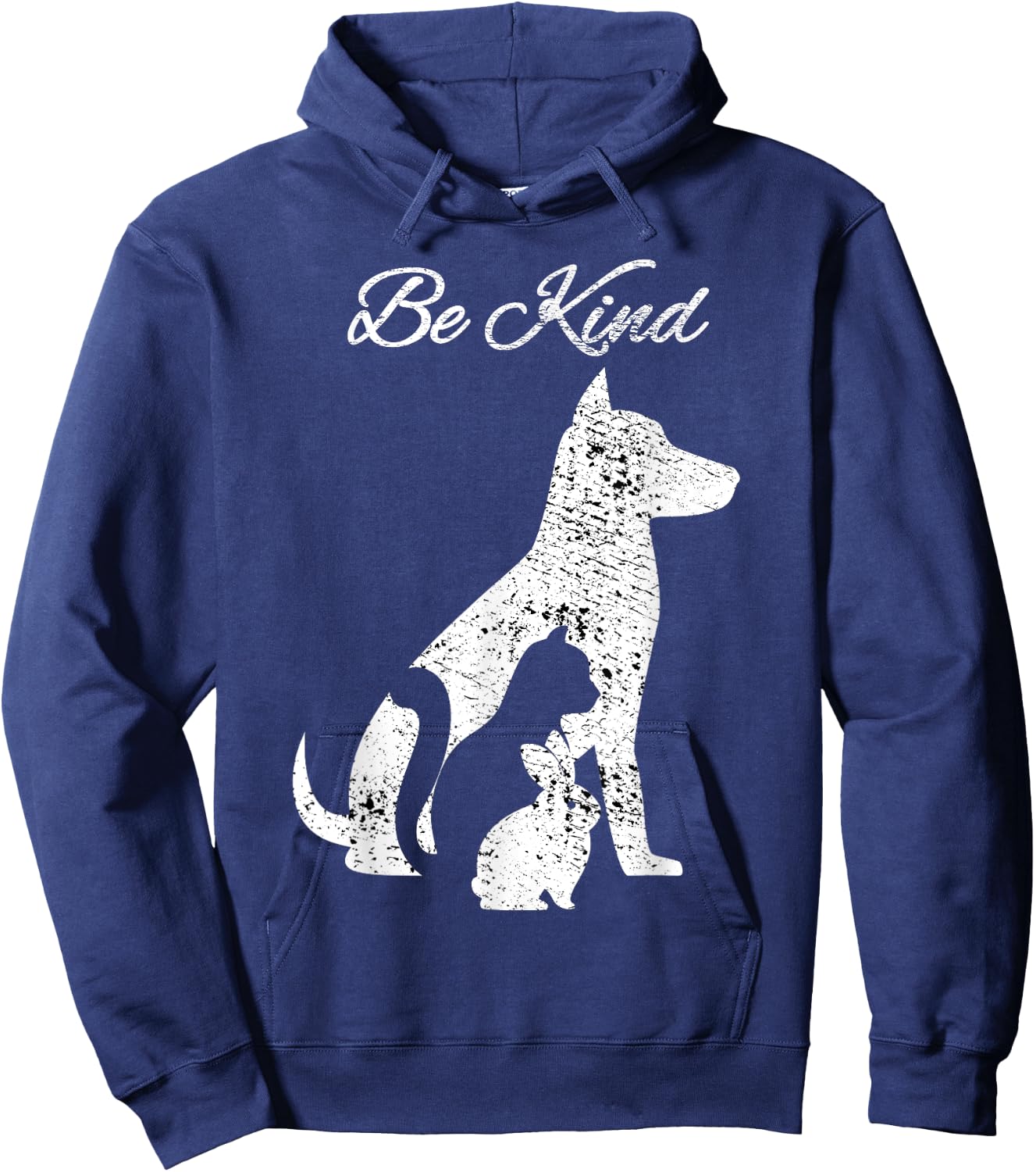 Be Kind to Animals Love Pet Cat Dog Rabbit Distressed Hoodie - Hoodie | Navy