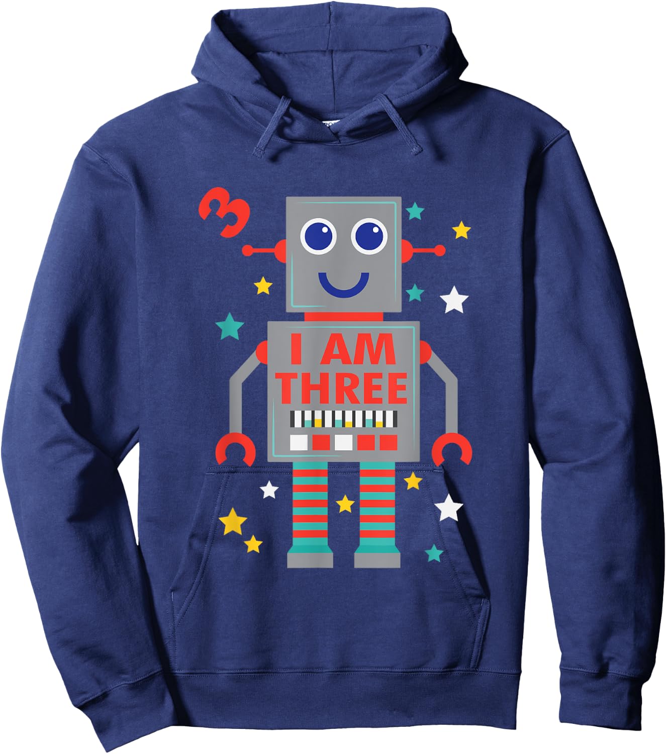 I Am Three Robot Funny Robotics 3 Year Old Birthday Party Hoodie - Hoodie | Navy