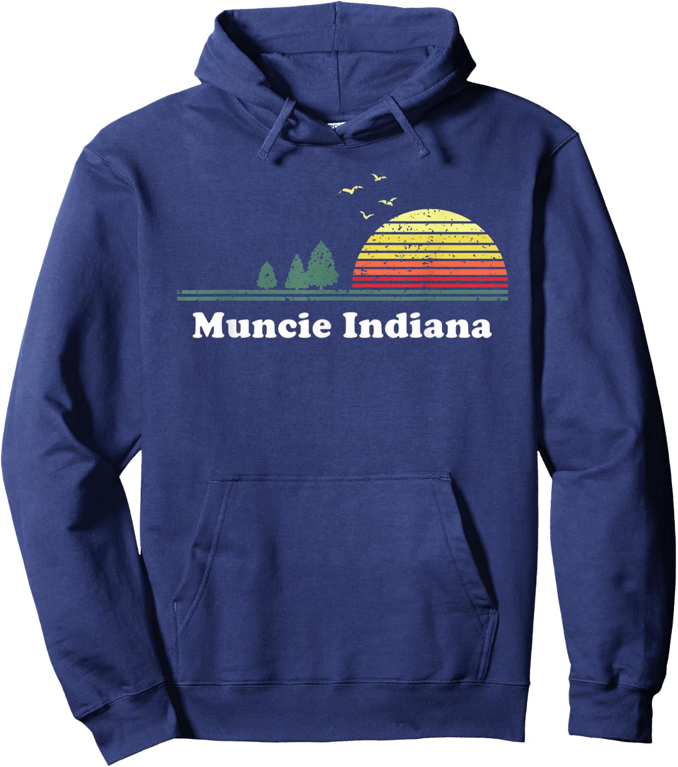 Vintage Muncie, Indiana Sunset Souvenir Print Hoodie - Hoodie | Navy