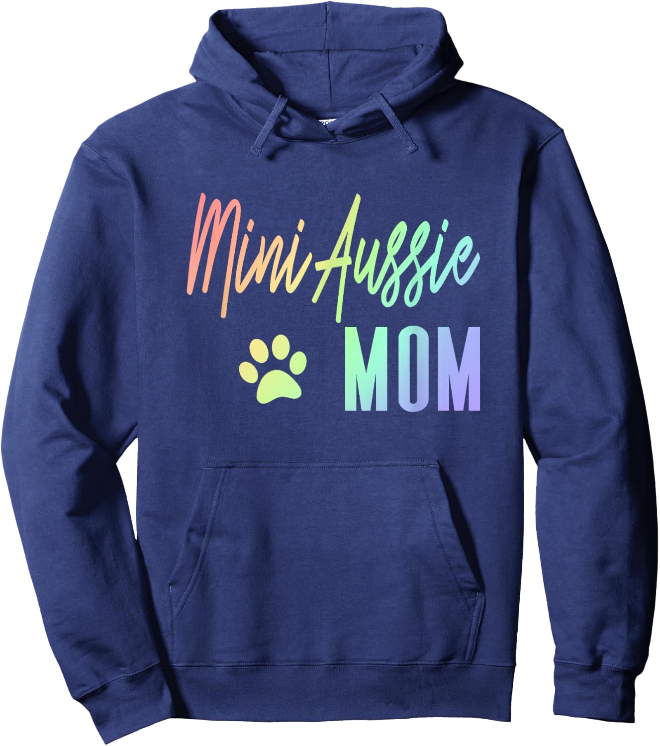 Mini Aussie Mom - Rainbow Paw Print Australian Shepherd Dog Hoodie - Hoodie | Navy
