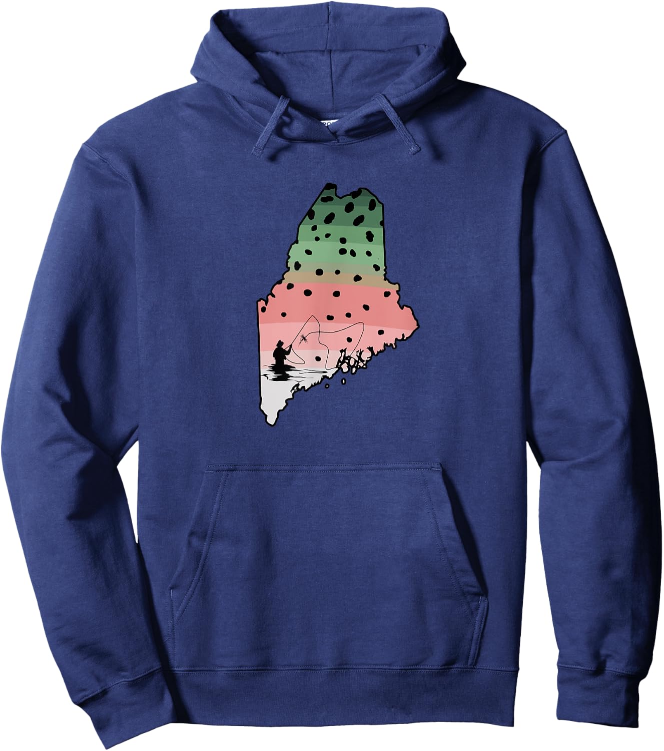 Vintage Fish Maine State Map ME Fly Fishing Rainbow Trout Hoodie - Hoodie | Navy