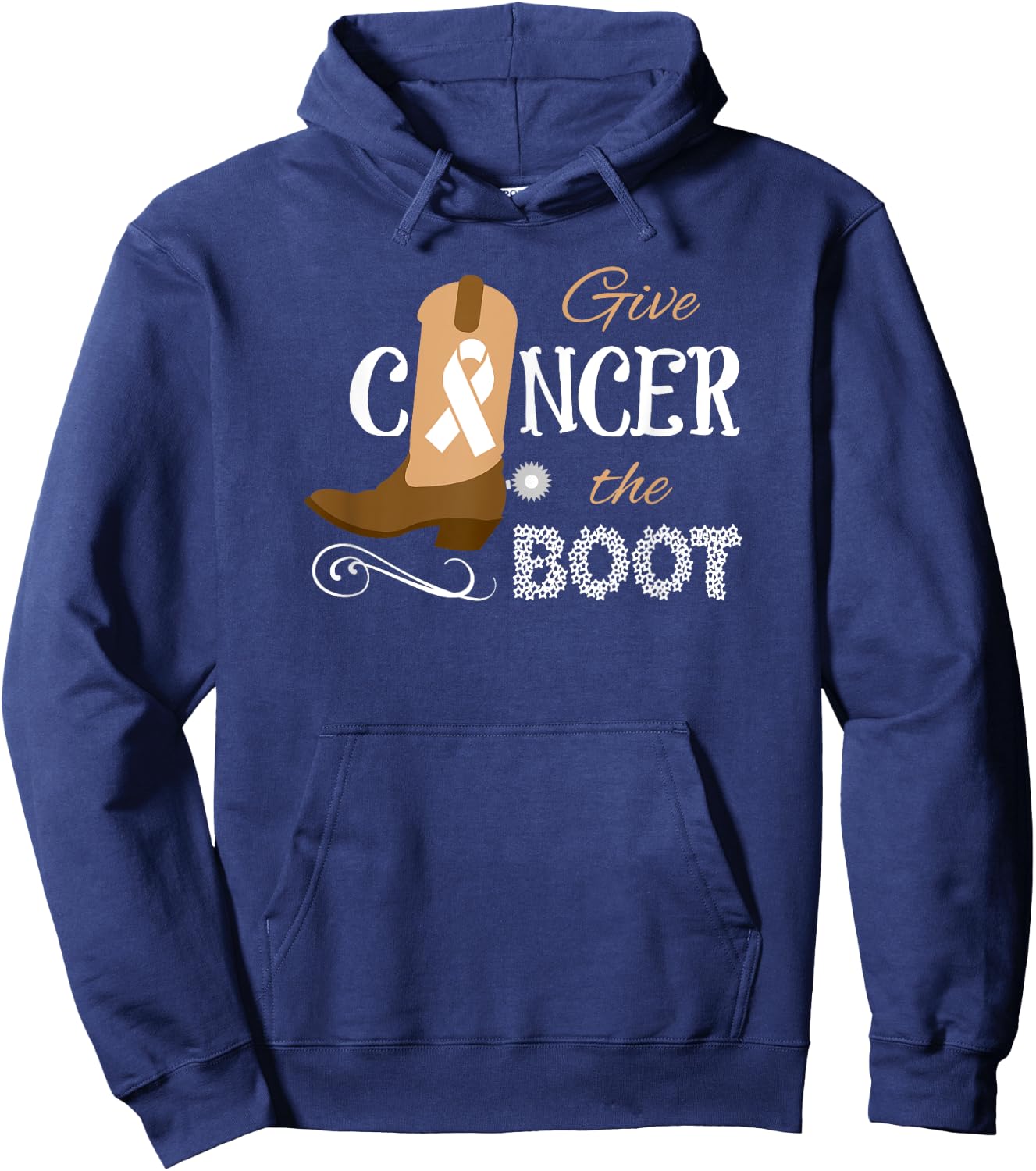 Give Cancer the Boot Kick Ribbon Pun Hoodie - Hoodie | Navy