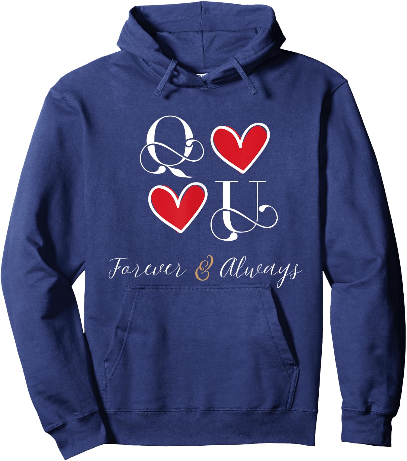 Q&U Couple Initials, Dating, Wedding, Anniversary, Matching Hoodie - Hoodie | Navy