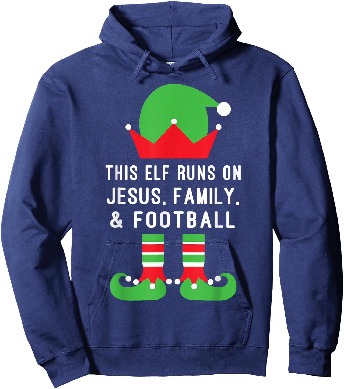 This Elf Runs On Jesus,Family, Football Christian Christmas Hoodie - Hoodie | Navy