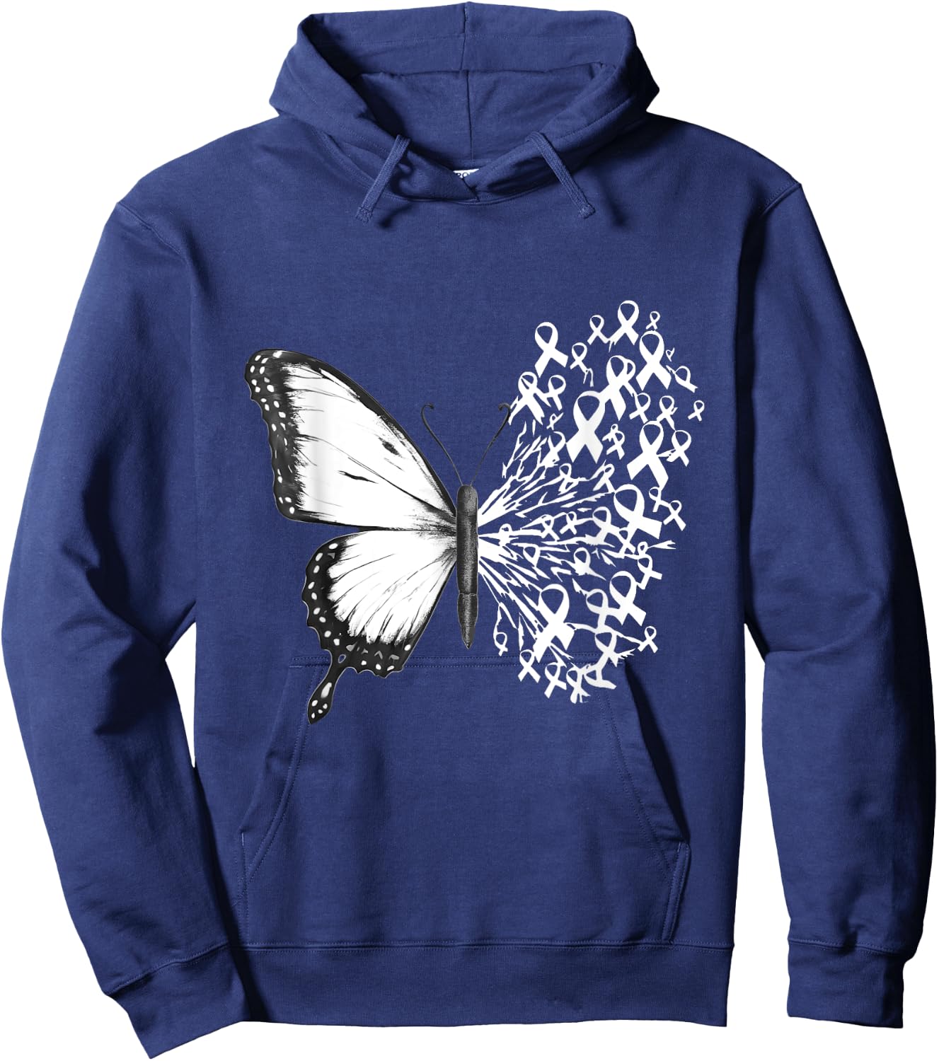 Butterfly white Ribbon Lung Cancer Awareness Hoodie - Hoodie | Navy