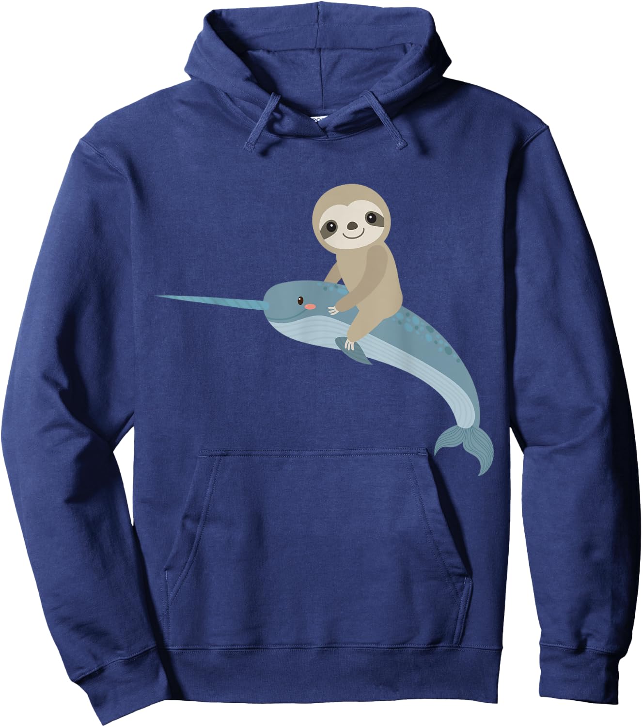 Sloth riding Narwhal, Unicorn of the Sea, men women boy girl Hoodie - Hoodie | Navy