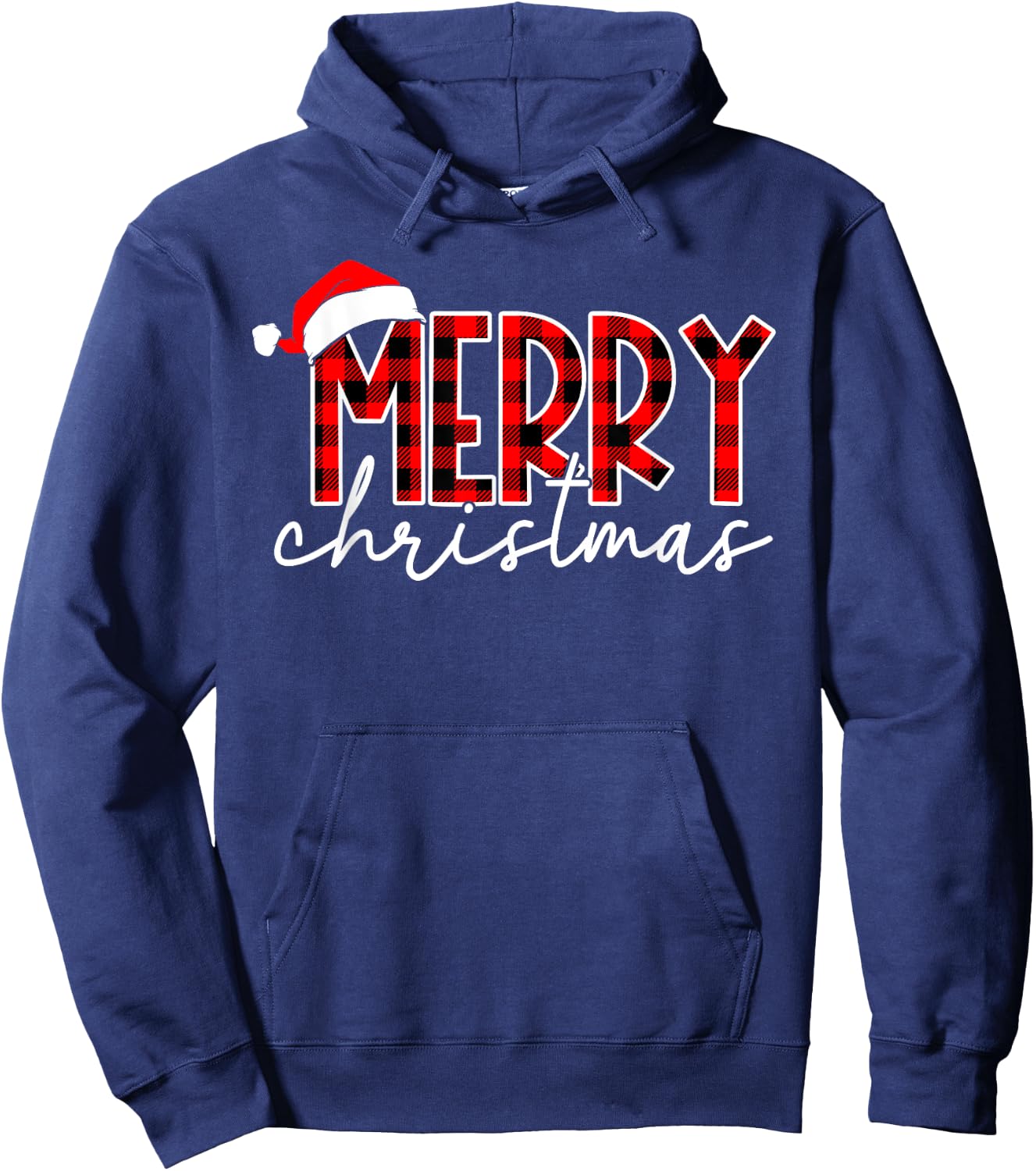 Merry Christmas Buffalo Plaid Red Santa Hat Xmas Pajamas Hoodie - Hoodie | Navy