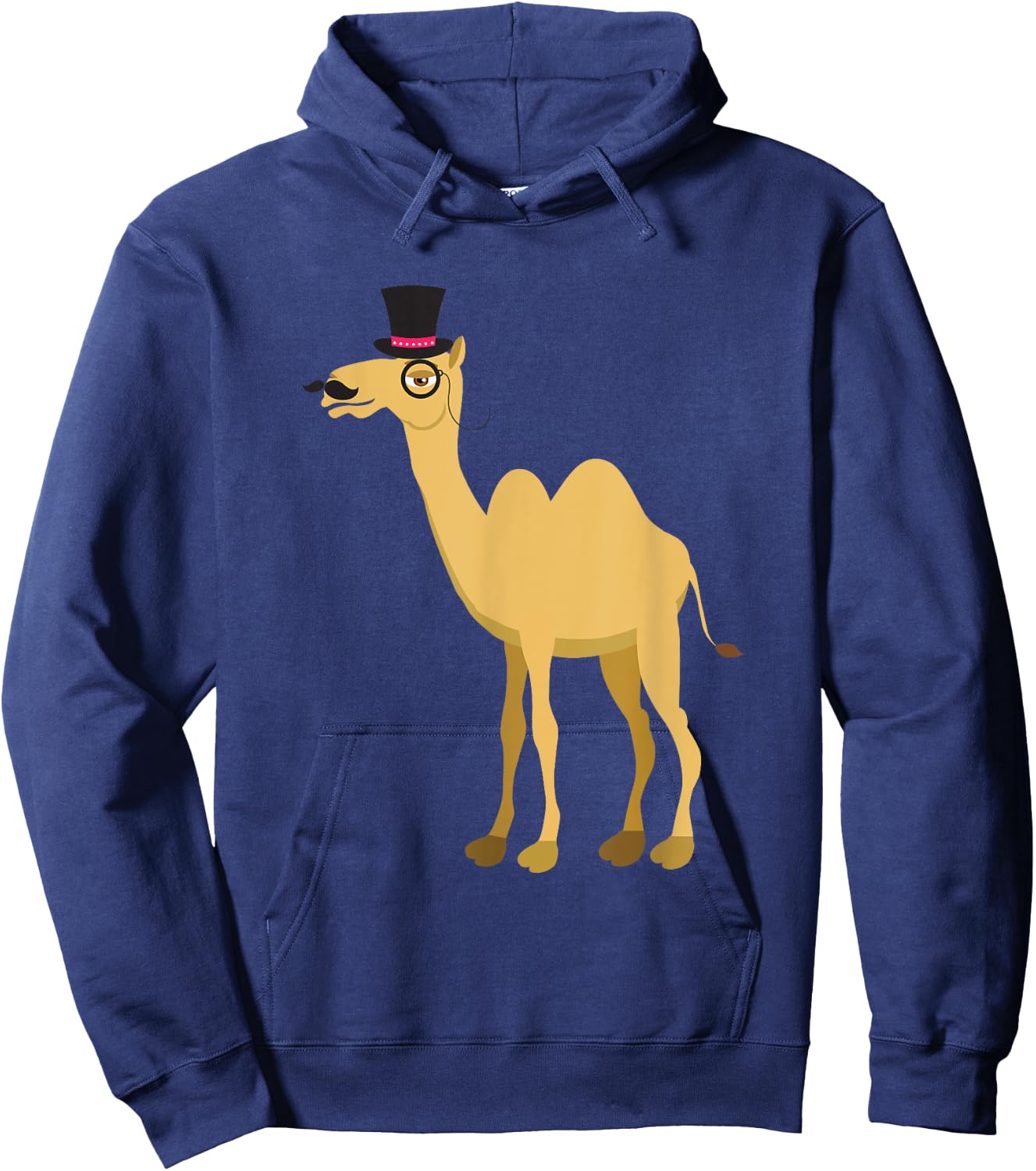 Mr Camel With Curly Retro Moustache, Hat And Monocle Hoodie - Hoodie | Navy