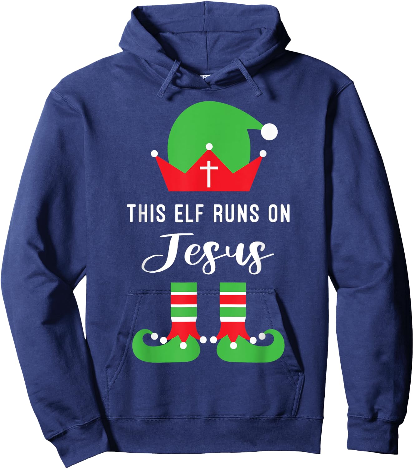 This Elf Runs On Jesus Christian Religious Christmas Hoodie - Hoodie | Navy