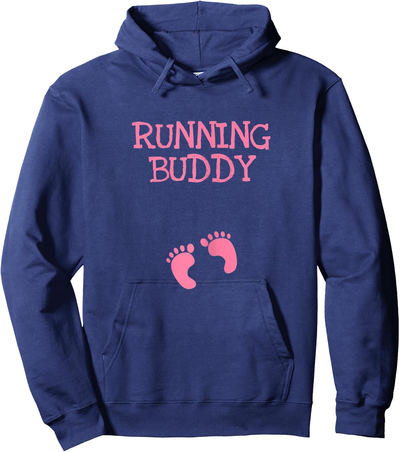 Running Buddy Funny Cute Pregnancy Announcement Pink Text Hoodie - Hoodie | Navy