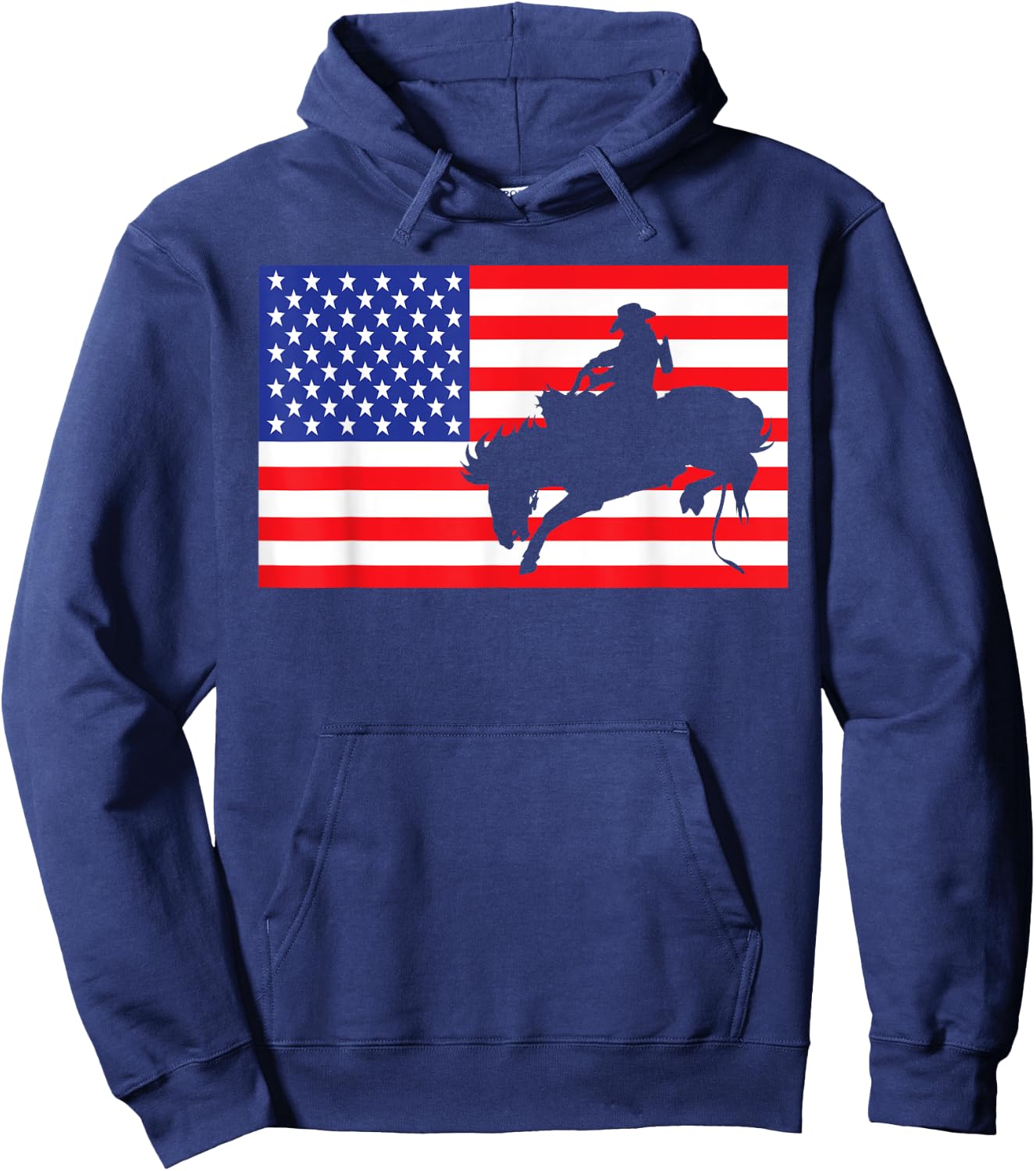 Rodeo USA American Flag Bull Rider Cow Cowboys 4th Of July Hoodie - Hoodie | Navy